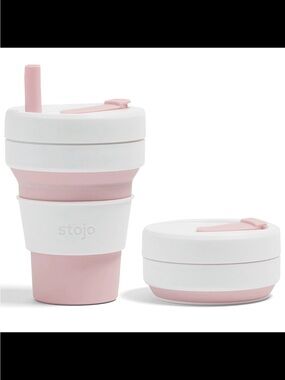 New Stojo On The Go Coffee Pocket Size Collapsible Silicone Travel -rose